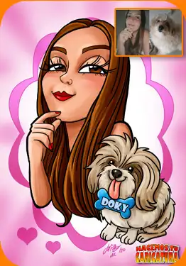 caricatura personalizada, para mascotas y su dueño, con la foto de referencia