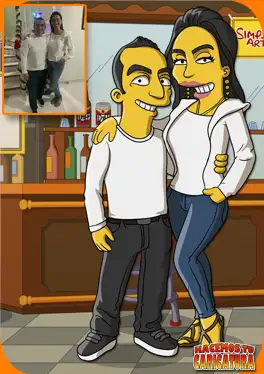 caricatura personalizada de pareja, en estilo del programa de los Simpson