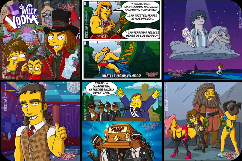 famosos en estilo simpson: willy wonca, He-man, Maradona, Pedro el escamoso, Rubeus Hagrid