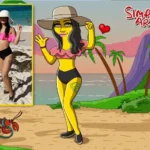 caricatura personalizada en la playa con tenazas, estilo de los simpson, una caricatura de Simpsoniarte