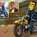 caricatura por encargo, con moto, en estilo de los personajes de los simpson, caricatura simpsonizada, una caricatura de Simpsoniarte