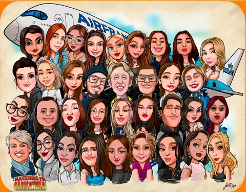 caricatura 36 personas aerolinea